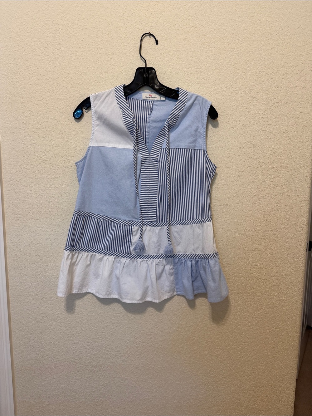 Vineyard Vines Blue & White Patchwork Sleeveless Tunic